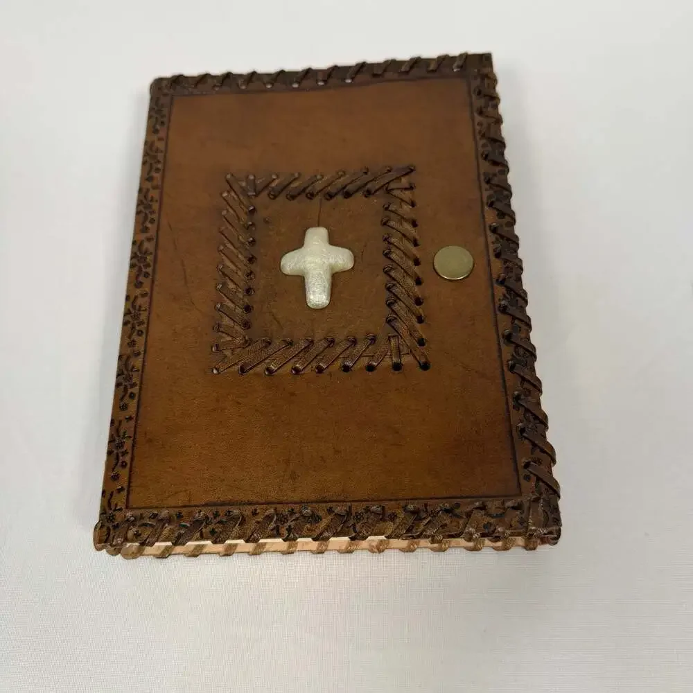 Vintage Tooled Leather Journal with Cross Emblem 5.5x7.5